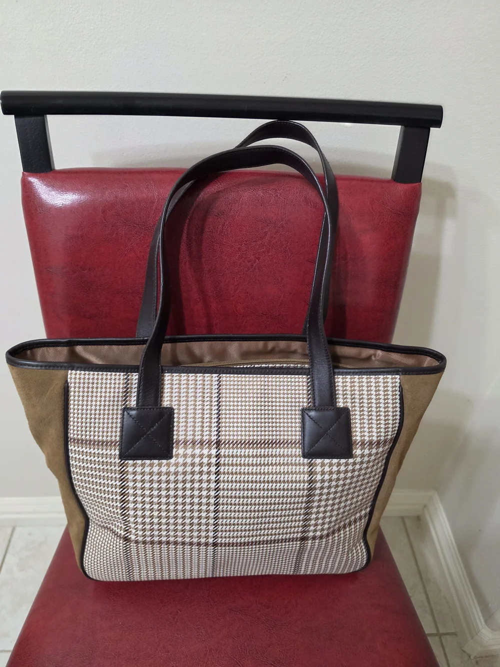 Lauren Ralph Lauren Brown Plaid Tote Bag